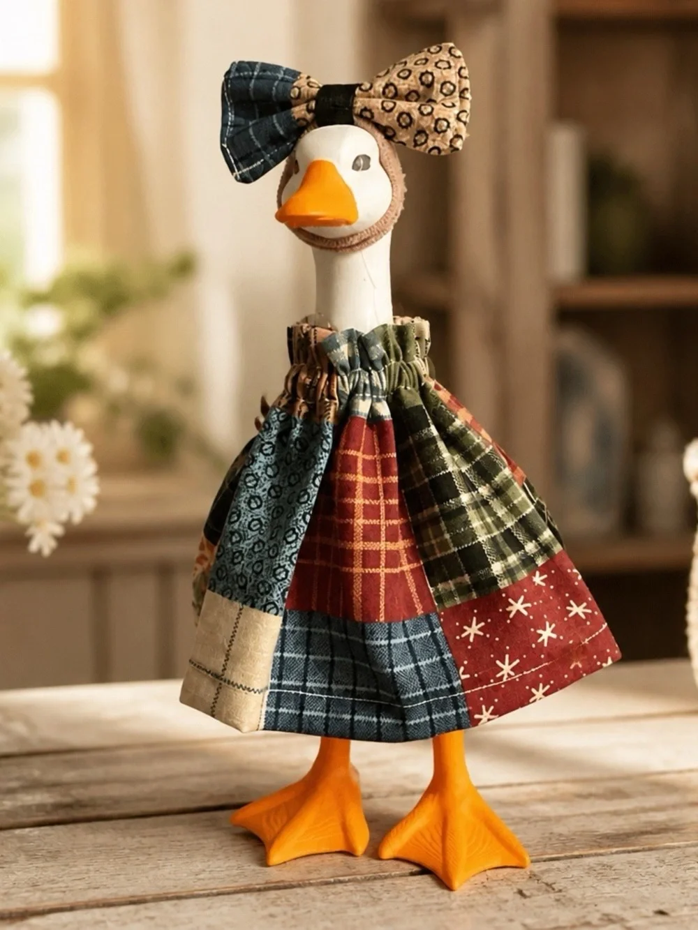 9 inch goose. ALL Handcrafted Patchwork Duck Figurine in Multi-Color